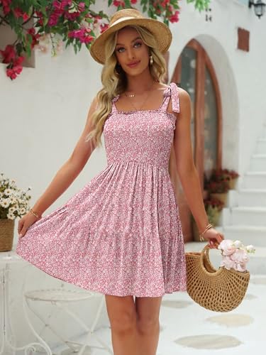 Image of Womens Summer Casual Dresses Spaghetti Strap Smocked Mini Dress