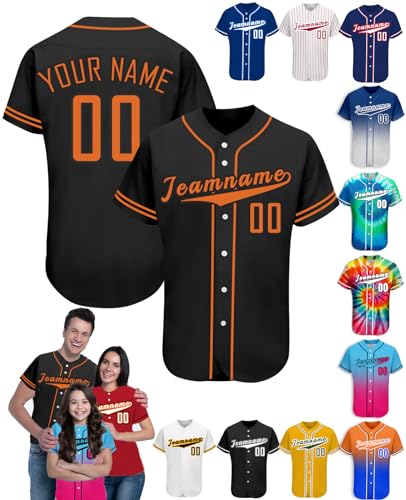 Maillot Baseball Personnalisé Chemise Baseball Shirt avec Prénom Numéro Logo Cadeau Personnalisable pour Homme Femme Enfant, S-4XL