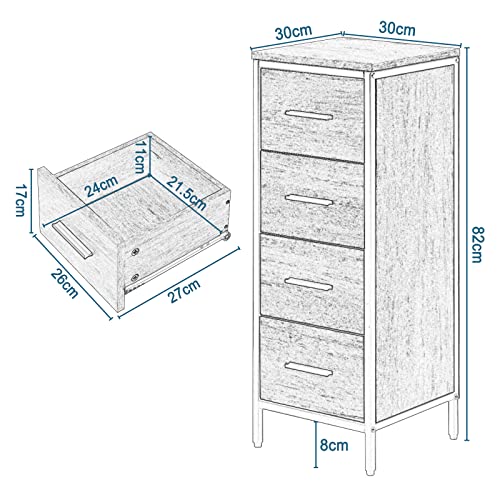 EUGAD Badezimmerschrank, Badschrank, Kommode mit 4 Schubladen, Beistellschrank, Schrank für Badezimmer, Wohnzimmer, Schlafzimmer, Küche, Flur, aus Metall + Holzwerkstoff, 30x82x30 cm