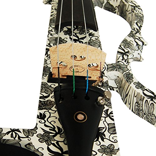 Image of Kinglos. Visual-Art Advanced Electric Violin 4 /4 Full Size Ebony Fittings | Incl. Case Bow Shoulder Rest Aux Cable Spare Bridge Strings - Solid Wood Orange Colored Silent Fiddle Kit for Adults Beginner