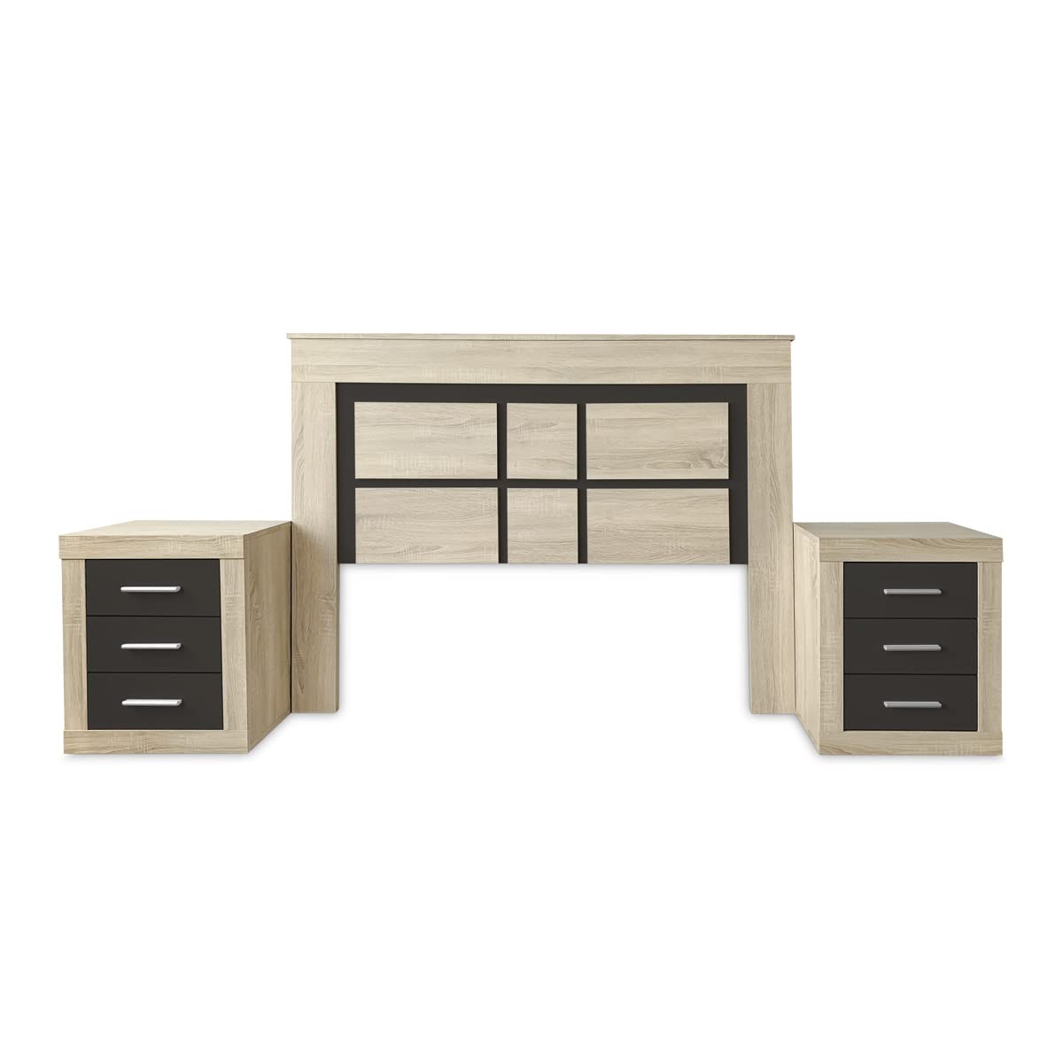 Duérmete Online Pack Cabecero Nórdico Omabella 2 Mesitas de Noche, Madera, Cambria-Grafito, 160 x 120 cm (Cama 135-140-150)