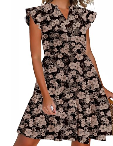 Image of HOTOUCH Women Printed Dress for Summer Short Ruffle Sleeve Dress Tiered Mini Dress with Pockets