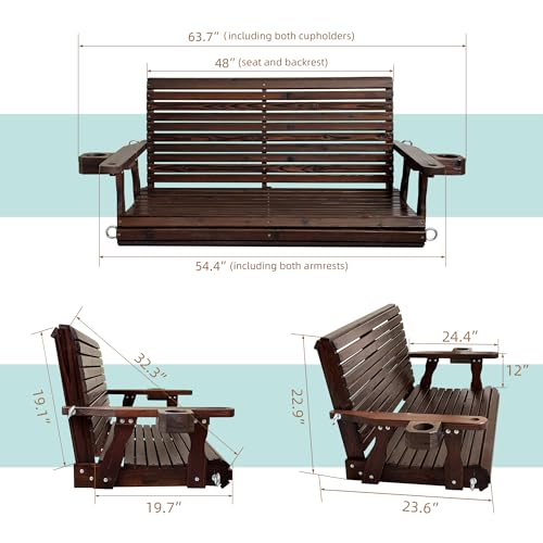 Image of Fortune Candy Wooden Porch Swing 2-Seater, Rustic, 4.5 FT Extra-Large