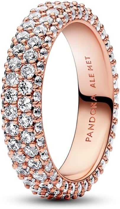 PANDORA Pavé Double-Row Ring - Statement or Promise Ring - Rose Gold Ring for Women - Gift for Her - 14k Rose with Clear Cubic Zirconia - With Gift Box