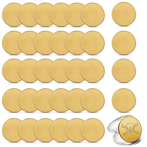 Yinkin 30 Pcs Blank Challenge Coins for Engraving Blanks Threaded Edged 40 mm with Acrylic Protection Box Laser Engraveable Stamping Coin for DIY Crafts Collection Supplies(Gold)