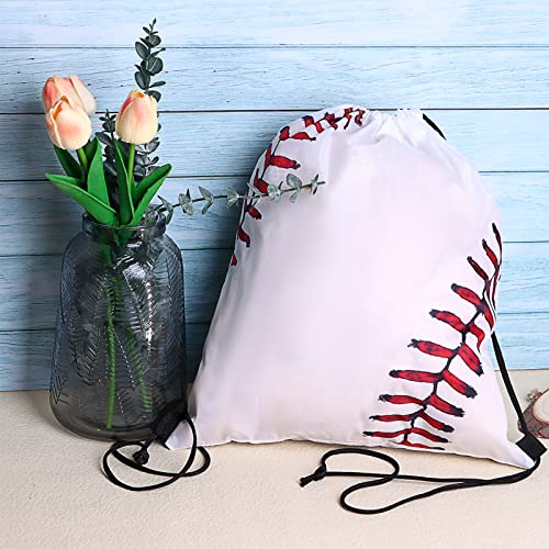 Craftshou 12 Pieces Baseball Drawstring Bags Drawstring Backpack Sports Drawstring Backpack For School Gym Class Outdoor Running Gym Sports,Baseball Pattern White #TOP5