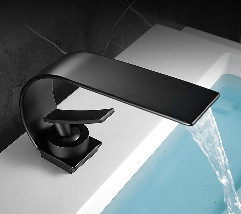 Mitigeur lavabo blanc et noir à cascade pour une salle de bain moderne