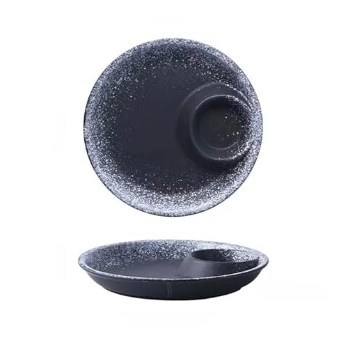 Raineed 餃子皿 分割プレート 仕切り皿 醤油皿付き 正方形19cm 丸形25cm 陶器 中華食器 レトロ食器 北欧風 食器 家庭用 プレート 和食器 洋食器 餃子 ランチ ディナー セラミック 耐熱性 食卓 サラダ皿 デザート皿 おつまみ皿 おしゃ