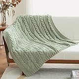 Amélie Home Cable Knit Decorative Sage Green Throw Blankets for Couch, Soft Cozy and Lightweight, 50'' x 60''