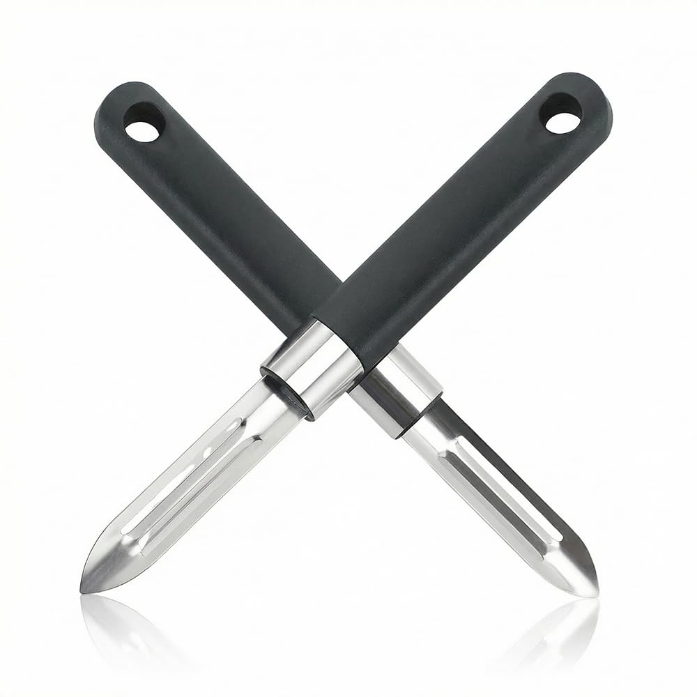 2 Pack Vegetable Peeler Set Swivel Potato Peelers Stainless Steel with Ergonomic Non-Slip Green Handle for Home Cooks Carrots Fruit Cucumber Skin Removing Food Prep Gadgets (Black)