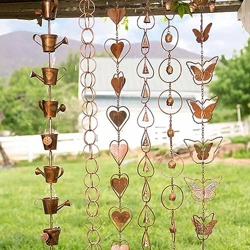 DTREEL Vintage Bewässerungstopf Regenketten für Fallrohre, Kupferglocke Regenkette für Dachrinnen, Schmetterling Regen Dachrinnenketten für Außen 11 – Bild 4