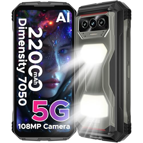 DOOGEE V Max S (2025) 5G Unlocked Rugged Phone,Dual Camping Lights,22000mAh Battery,Android 14,24GB+256GB/TF 2TB Rugged Smartphone,108MP+16MP,6.58”FHD+120Hz IPS Screen,Dual Unlock/NFC/WiFi6(Tarnish)