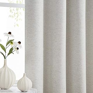 Linen Blackout Curtains Eyelet 54-inch Drop Natural Ivory Full Blackout Window Curtains for Girls Kids Bedroom Farmhouse Thermal Insulated Room Darkening Drapes with White Lining, 54" w x 2 Panels
