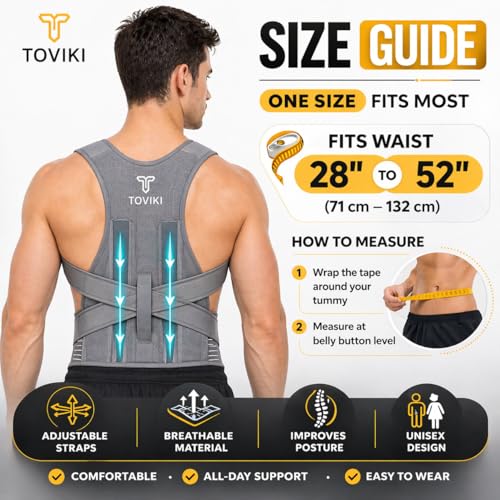 Image of Posture Corrector Belt for Men & Women | Adjustable Back Brace | Upper Back & Shoulder Support | Neoprene Spine Corrector Belt | Relieves Back Pain, Neck Hump & Rounded Shoulders | Universal Size (28-52 inch) ( Grey )