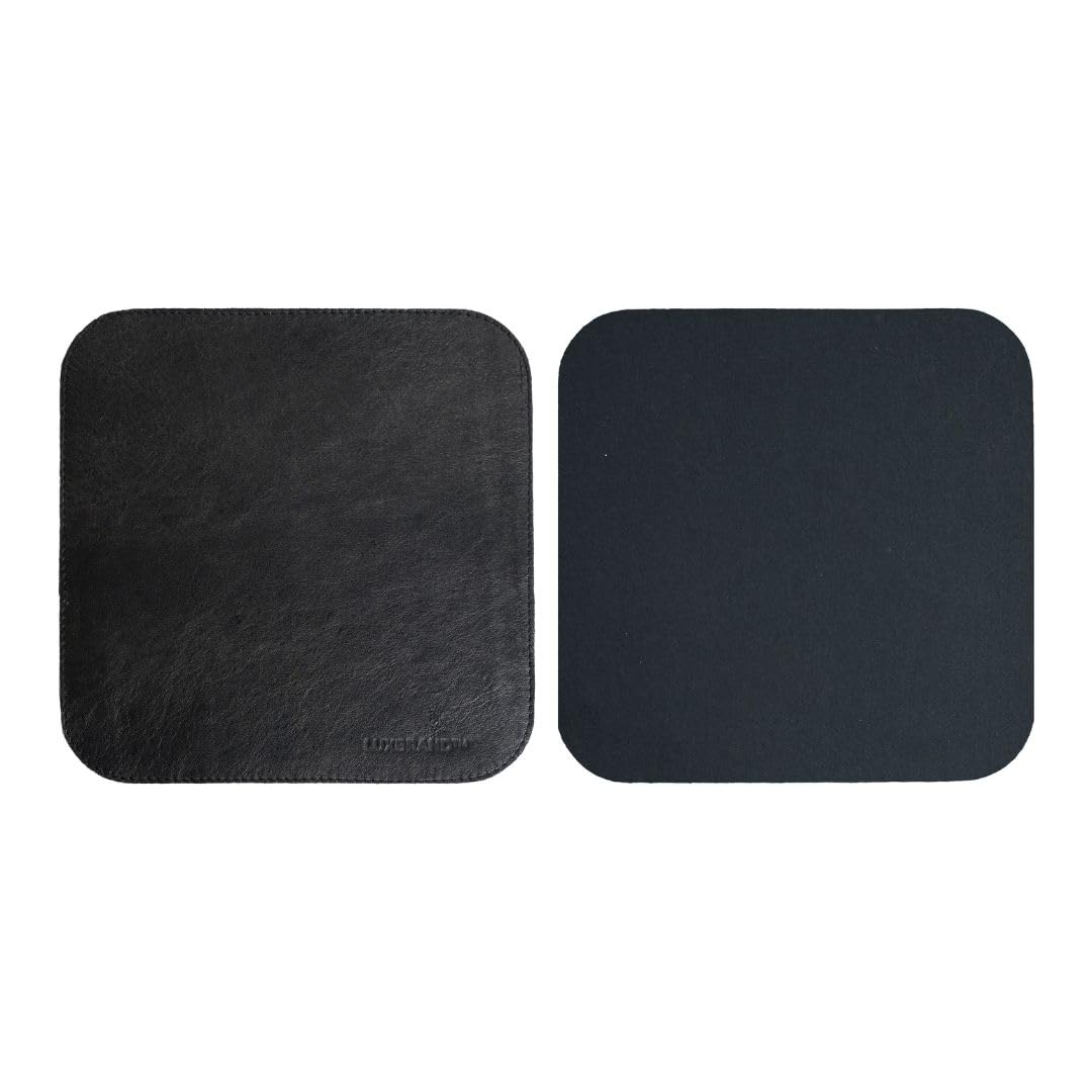 Sous-main de bureau en cuir véritable – Tapis de bureau XXL 60×40 + tapis de souris 23×23 – Set premium pour clavier, souris et PC – Fait main en Italie – Surface élégante et antidérapante (Noir)