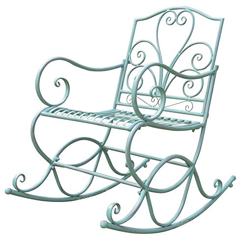 Dynamic24 Metall Schaukelstuhl Stuhl Schwingsessel Schwingstuhl Shabby Antik Look grün