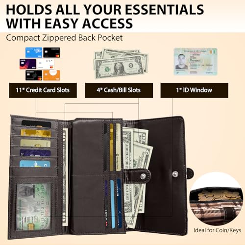 Wallet Women PU Leather RFID Wallet with Zipper Pocket and Multiple Card Slots3