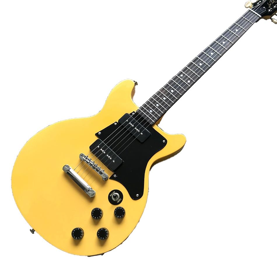 Chitarra elettrica gialla personalizzata con tastiera in palissandro e hardware cromato - Guitarra Electrica