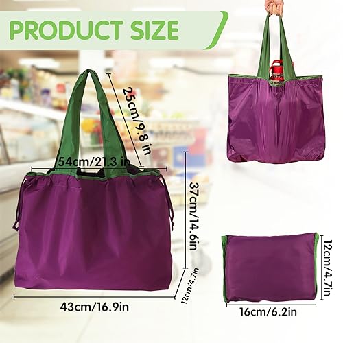 Realand Reusable Grocery Bags 4 Pack Large Heavy Duty Ripstop Shopping Colorful Foldable Tote Bulk with Pouch & Drawstring Machine Washable Nylon Lightweight for Pocket - Image 2