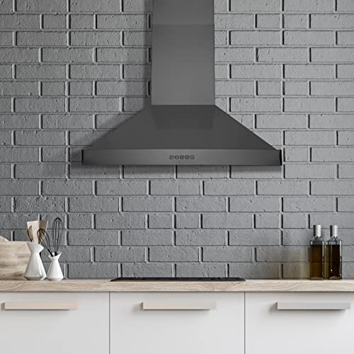Image of Hauslane | Chef Series 30 inch WM-590 | Black Stainless Steel Fingerprint and Smudge Resistant | 3 Speed Wall Mount Kitchen Fan | Easy Clean Baffle Filters, LED | Duct or Ductless Options