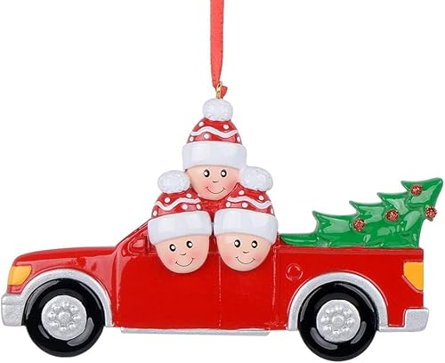 Red Family - Adorno de camioneta Familia de 3 comprando un árbol de Navidad Adorno de Navidad personalizado para familia de 3 Adorno familiar Red Family - Adorno de camioneta Familia de 3 comprando un árbol de Navidad Adorno de Navidad personalizado para familia de 3 Adorno familiar
