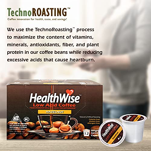 Healthwise Hazelnut Low Acid Coffee K-Cups - Acid Reflux, Heartburn, Gastro Issues - Healthier Coffee For Sensitive Stomachs - Available In 4 Different Flavors - 12 Count (Pack Of 1) #TOP3