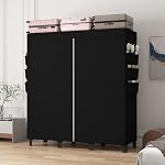 Closet Wardrobe, Portable Closet for Bedroom, Strong and Sturdy Black Portable Closets for Hanging,Clothes Storage Organizer,3 Hanging Areas + Side Pockets.51 W