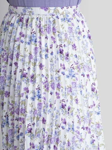 Image of FableStreet Women Skirt Casual & Festive | Elegant Flared Fit High Rise Knife Pleats All-Over Floral Print | Wrinkle-Resistant Woven Fabric for Summer & Outings