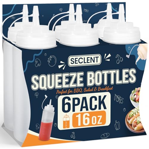 SECLENT 16 oz Condiment Squeeze Bottles, Squirt Bottles for Sauces,