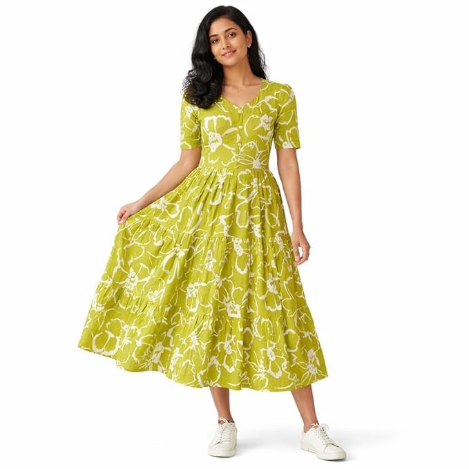 Women's Cotton Blend Maxi Midi Dress Western Dress for Women Elegant Floral Printed Long Dresses-picture-16