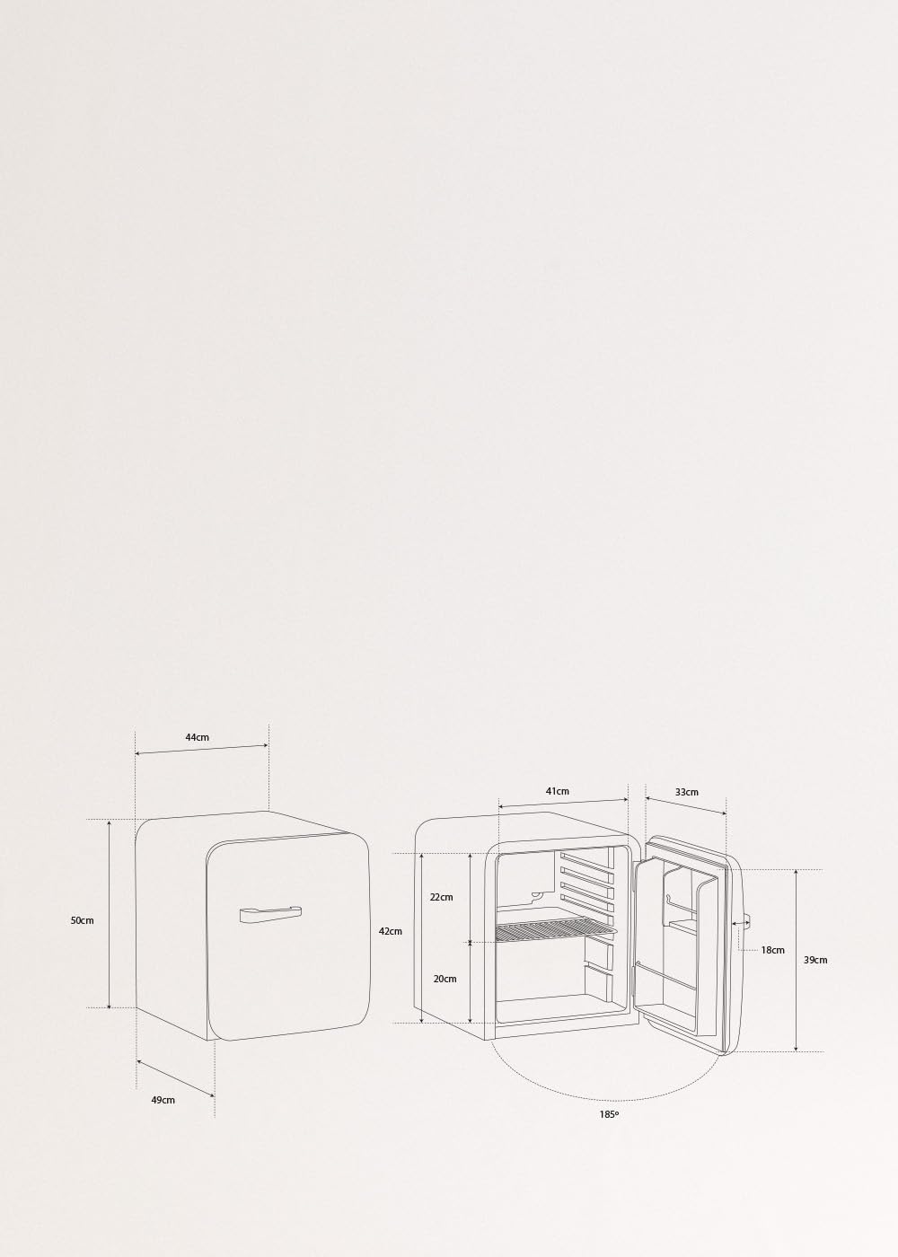CREATE / RETRO FRIDGE 50 TERRACOTA/Frigorífico blanco roto maneta terracota / 85W, minibar, un estante, diseño retro, 50 cm, dos repisas, capacidad de 48L, bajo consumo, 50x44x49,8 cm