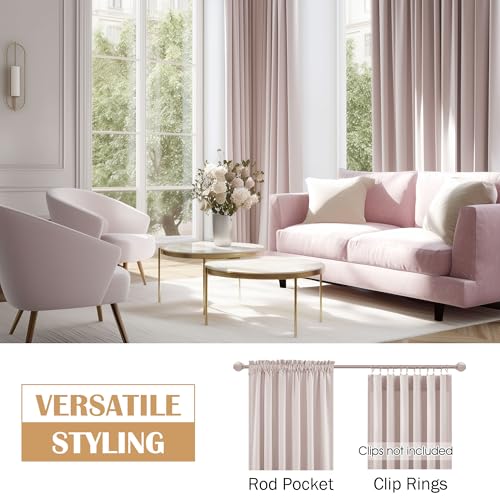 Image of Beauoop Pink Velvet Curtains 108 Inches Long 2 Panels for Bedroom Living Room Soft Luxury Room Darkening Thermal Insulated Soundproof Rod Pocket Window Treatments Drapes, 52X108 Set of 2