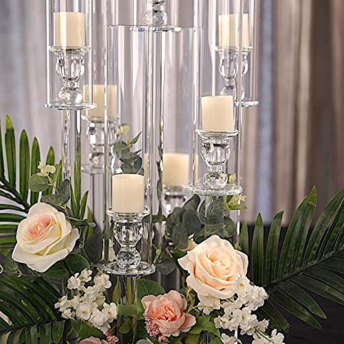 Balsacircle 33-Inch Clear 7 Arm Crystal Glass Candelabra Pillar Votive Candle Holder - Wedding Party Events Decorations Supplies #TOP5