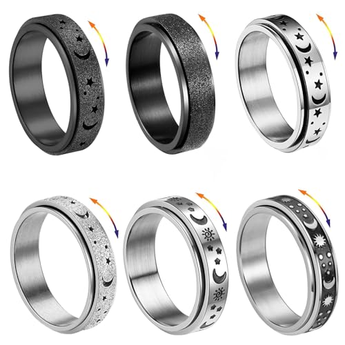 APMGONT 6 Piezas de Acero Inoxidable Anillo Conjunto Hombres Spinner Anillos para Mujeres Fidget Banda Anillos para Mujeres Hombres (Modelo plateado 1, 20)