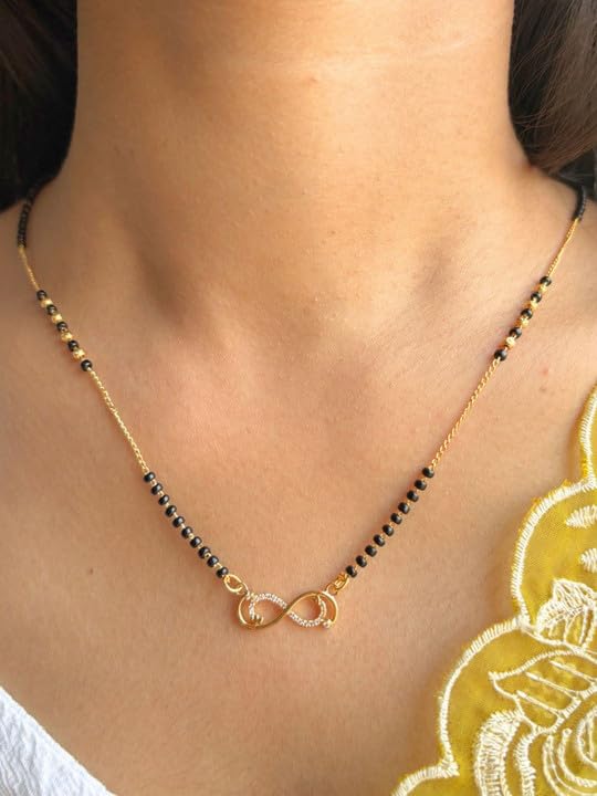 Image of Zeraki Jewels Gold Plated Artificial Stones and Beads Shamita Infinity Mangalsutra For Women