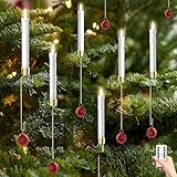 HandTool Christmas Tree Candles with Remote, 12 Pack Battery Operated Christmas Candles, Fake LED Candle for Christmas Tree Decor, Party Decor for Xmas Wedding Home Gift with Red Crystal Ball Hook