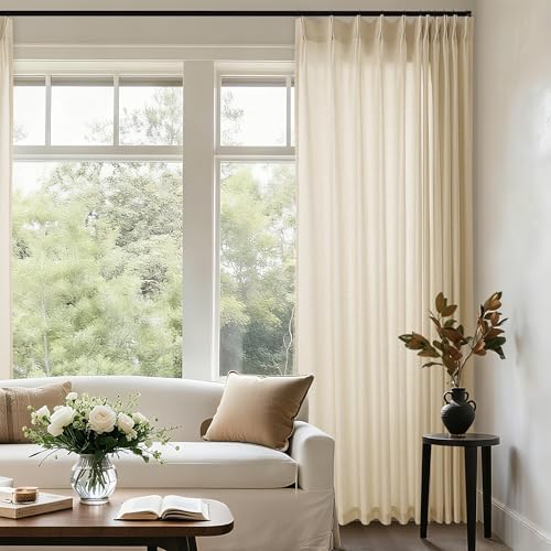 Amazon.com: Beige Extra Wide Pinch Pleat Linen Curtains 84 Inches Long ...