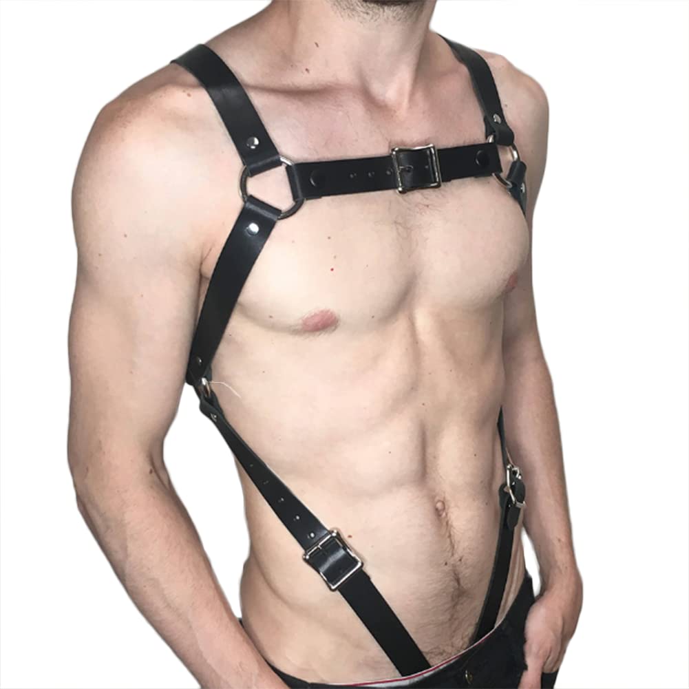 Ceinture De Harnais De Poitrine en Cuir Ajustable pour Hommes Jeu de Rôle Lingerie Sexy Clubwear