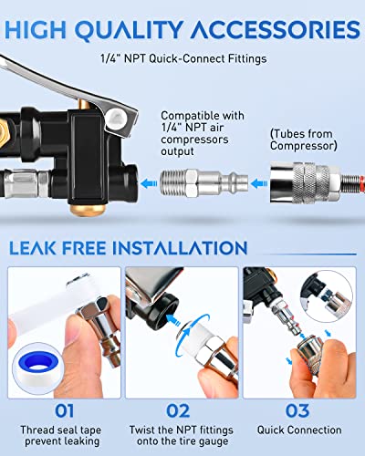 Image of Nilight - 50057A Digital Tire Inflator Deflator with Pressure Gauge 250 PSI Air Chuck and Compressor Accessories with Rubber Hose and Quick Connect Coupler for 0.1 Display Resolution