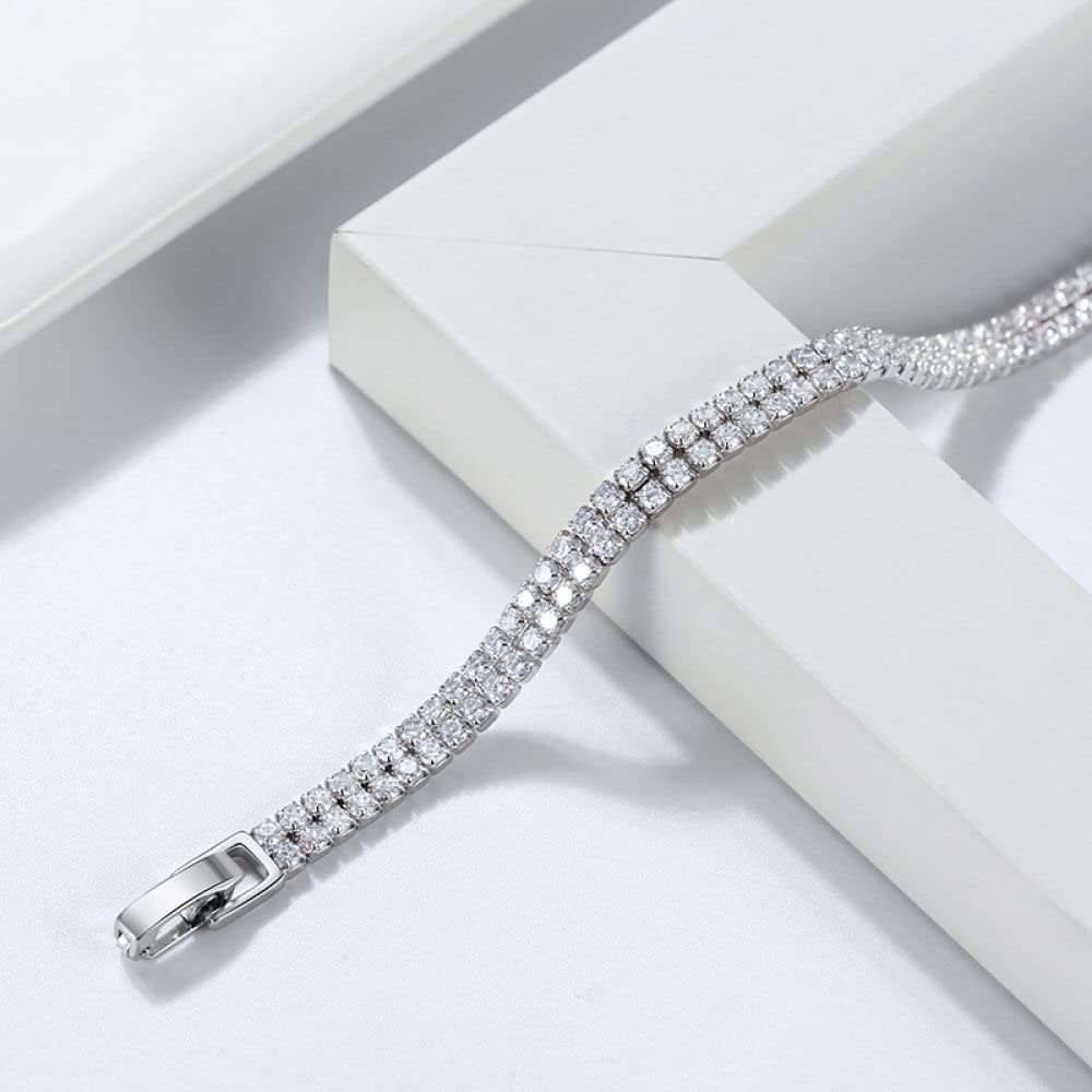 Armband Damen Silber,S925 Sterling Silber Tennis Armband Zweireihig Micro-Set Zirkon Diamant X-Link Armbänder Exquisites Freundschaftsarmband Licht Luxus Schmuck Für Damen Männer Geschenk, 6,5 Zoll