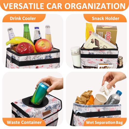 Image of Vankor Cute Car Trash Can for Car, Car Accessories for Women Interior Car Can Trash Bag Hanging Automotive Car Garbage Cans Pink Flamingos