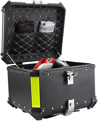 Motorcycle Tail Box Trunk Luggage with Backrest, Aluminum Top Case 28L 36L 45L 55L 65L 80L 100L Motorbike Top Box Storage Carrier Case for HelmetBlack,28L