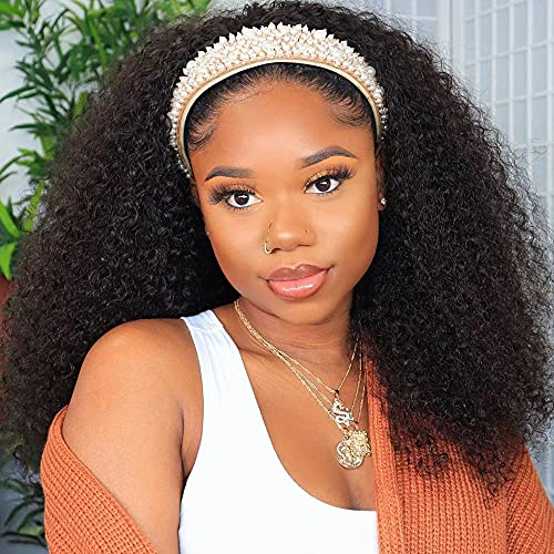 Headband Wigs for Black Women Human Hair Kinky Curly Head Band Wig Brazilian Glueless None Lace Front Curly Wigs 150% Density
