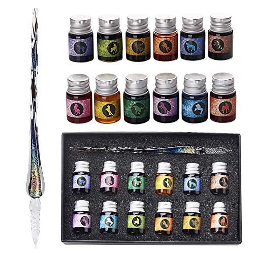 Mancola Juego de tinta de cristal sumergida hecha a mano con 12 tintas coloridas para arte, firmas, caligrafía, dibujo, decoración, regalo para principiantes y artistas Ma-12 Cover
