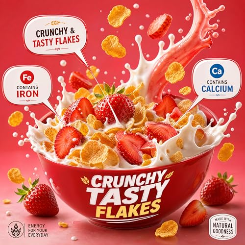 Image of 8AM Corn Flakes Strawberry 300 Gram, Golden Corns & Strawberry, No Cholesterol, Trans Fat, Artificial Additives, Iron & Calcium, Crunchy & Nutritious Breakfast Cereal