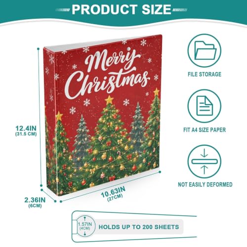 Image of Christmas Tree Red Snuwflakes 3 Ring Binder with 2 Interior Pockets 1.5 inch Binders 3 Ring Heavy Duty Fit 8.5 inch x 11 inch Letter Size for Office School, 2 Pack