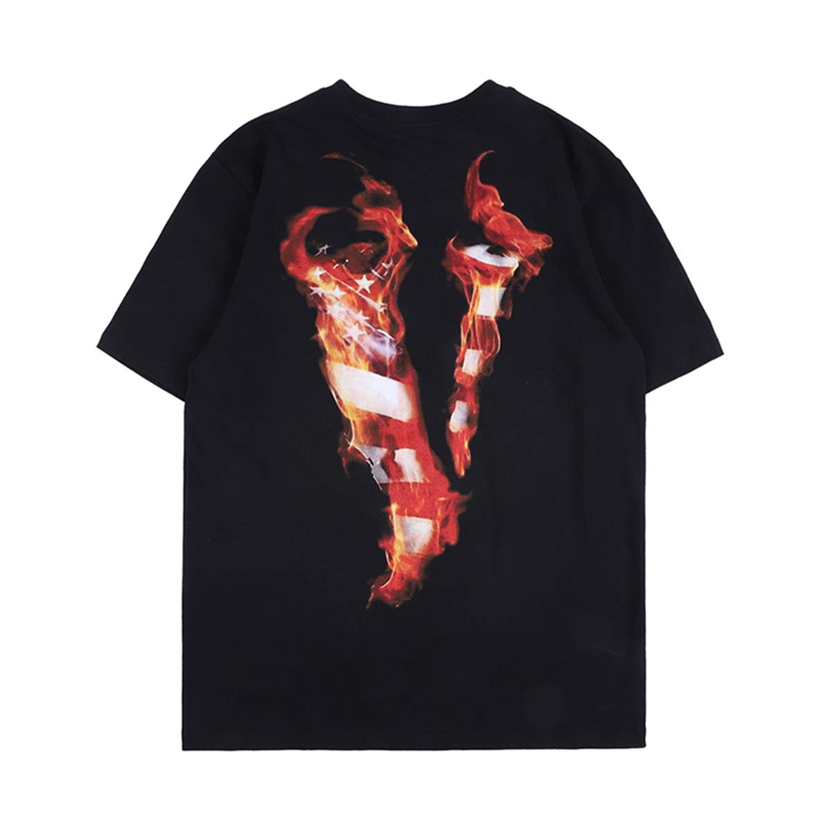 ArnodefranceV Letter T-Shirt Flame Print Hiphop Rapper Short Sleeve Shirt Cotton Crewneck Tee Shirt