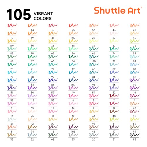 Image of Shuttle Art Dual Tip Brush Marker Pens, 105 Colors Fine and Brush Tip Markers Set in Portable Case with 1 Coloring Book for Kids, Water-based Ink Adult Artist Coloring Calligraphy Journal Doodling