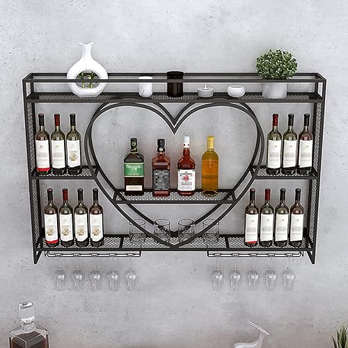 Casier à vin industriel mural avec étagères et support verres - 4