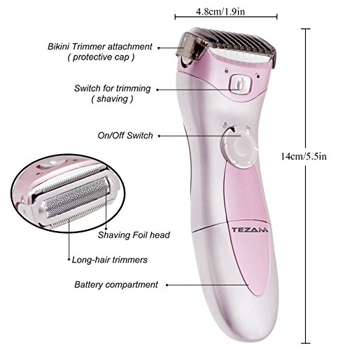 Tezam Cordless Women's Electric Shaver, 3-Blade Wet & Dry Body Hair Epilator Armpit Bikini Trimmer Lady Shaver, Rechargeable